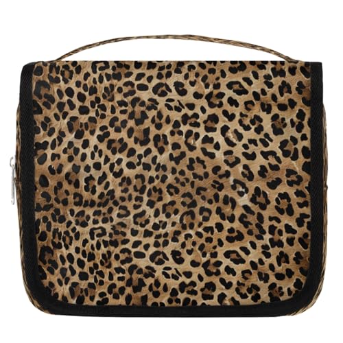 Mexpekil Kulturbeutel mit Vintage-Leopardenmuster für Damen, Herren, Damen, wasserdicht, hängende Reise-Kulturbeutel mit Haken, Kosmetik-Make-up-Tasche Organizer von Mexpekil