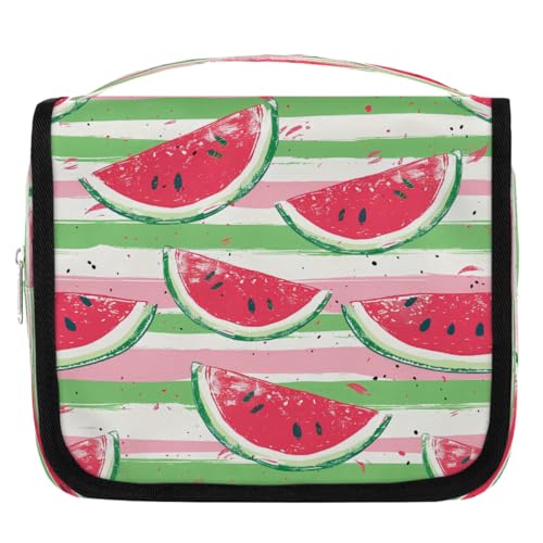 Mexpekil Kulturbeutel mit Wassermelonenstreifen, für Damen, Herren, Damen, wasserdicht, hängend, Reise-Kulturbeutel mit Haken, Kosmetik-Make-up-Tasche Organizer von Mexpekil