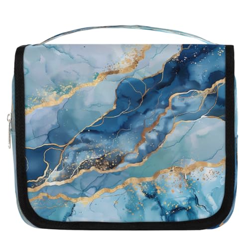 Mexpekil Kulturbeutel mit abstraktem Flüssigkeits-Blaugrün-Marmor-Druck, für Damen, Herren, Damen, wasserdicht, hängende Reise-Kulturbeutel mit Haken, Kosmetik-Make-up-Tasche Organizer von Mexpekil