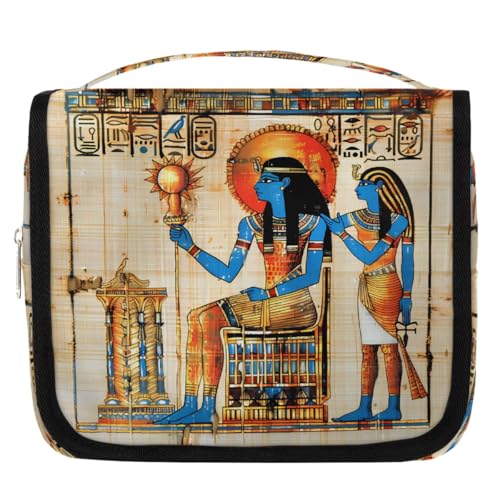 Mexpekil Kulturbeutel mit ägyptischem Muster für Damen, Herren, Damen, wasserdicht, hängende Reise-Kulturbeutel mit Haken, Kosmetik-Make-up-Tasche von Mexpekil