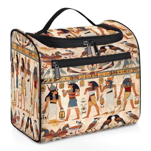Mexpekil Kulturbeutel mit altägyptischem Ägypten-Muster, zum Aufhängen, für Damen und Herren, groß, wasserdicht, Make-up, Kosmetik, Kulturbeutel für Reisen, mehrfarbig, 10.2 x 6.5 x 9.2 inches, von Mexpekil