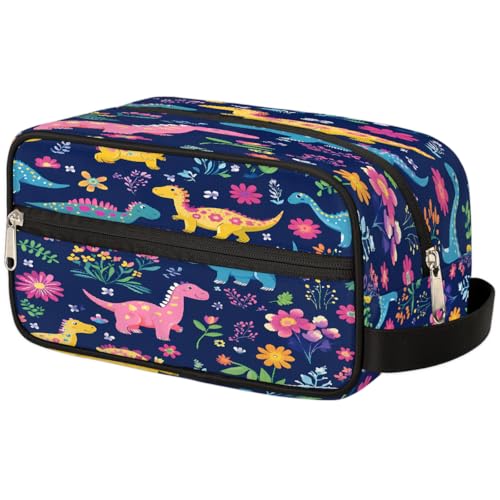 Mexpekil Kulturbeutel mit buntem Dinosaurier-Motiv, Kulturbeutel, Organizer, Kulturbeutel, Kosmetiktasche, Aufbewahrungstasche, Reiseetui für Damen, Herren, Jungen, Mädchen von Mexpekil