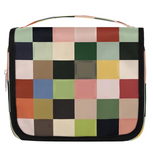 Mexpekil Kulturbeutel mit buntem Karomuster, für Damen, Herren, Damen, wasserdicht, zum Aufhängen, Reise-Kulturbeutel mit Haken, Kosmetiktasche von Mexpekil