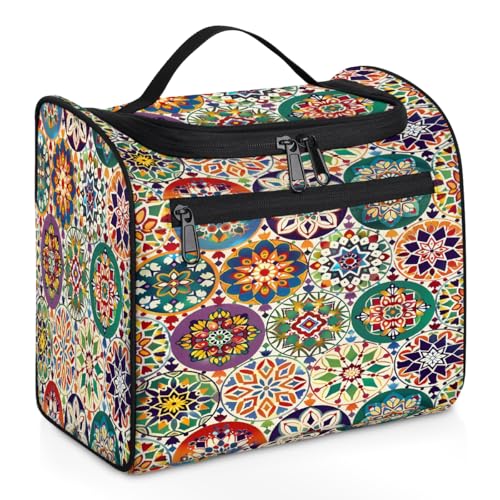 Mexpekil Kulturbeutel mit buntem Mandala-Blumenmuster, zum Aufhängen, für Damen und Herren, groß, wasserdicht, Make-up, Kosmetik, Kulturbeutel für Reisen, mehrfarbig, 10.2 x 6.5 x 9.2 inches, von Mexpekil