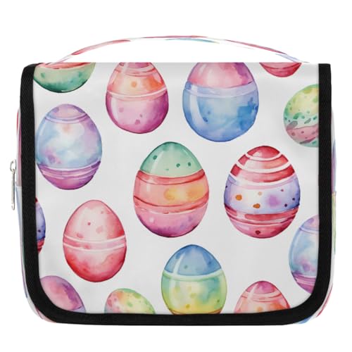 Mexpekil Kulturbeutel mit buntem Ostereier-Aufdruck, für Damen, Herren, Damen, wasserdicht, zum Aufhängen, Reise-Kulturbeutel mit Haken, Kosmetiktasche von Mexpekil