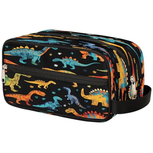 Mexpekil Kulturbeutel mit buntem Tier-Dinosaurier-Muster, Kulturbeutel, Organizer, Kulturbeutel, Kosmetiktasche, Make-up-Tasche, Aufbewahrungstasche, Reisetasche für Damen, Herren, Jungen, Mädchen von Mexpekil