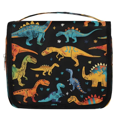 Mexpekil Kulturbeutel mit buntem Tier-Dinosaurier-Muster, für Damen, Herren, Damen, wasserdicht, zum Aufhängen, Reise-Kulturbeutel mit Haken, Kosmetiktasche von Mexpekil