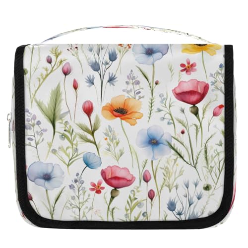 Mexpekil Kulturbeutel mit buntem Wildblumen-Blumenmuster, für Damen, Herren, Damen, wasserdicht, zum Aufhängen, Reise-Kulturbeutel mit Haken, Kosmetiktasche von Mexpekil