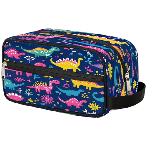 Mexpekil Kulturbeutel mit buntem tropischem Dinosaurier-Motiv, Kulturbeutel, Kosmetiktasche, Aufbewahrungstasche, Reiseetui für Damen, Herren, Jungen, Mädchen von Mexpekil