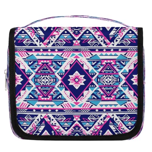 Mexpekil Kulturbeutel mit ethnischem Azteken-Druck, für Damen, Herren, Damen, wasserdicht, hängende Reise-Kulturbeutel mit Haken, Kosmetik-Make-up-Tasche Organizer von Mexpekil