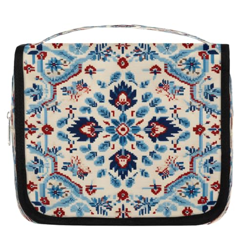 Mexpekil Kulturbeutel mit ethnischem Blumenmuster für Damen, Herren, Damen, wasserdicht, hängende Reise-Kulturbeutel mit Haken, Kosmetik-Make-up-Tasche Organizer von Mexpekil
