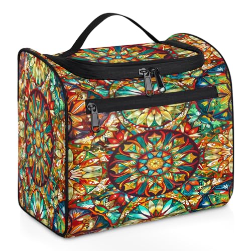 Mexpekil Kulturbeutel mit ethnischem Mandala-Blumenmuster, zum Aufhängen, für Damen und Herren, groß, wasserdicht, Make-up, Kosmetik, Kulturbeutel für Reisen, mehrfarbig, 10.2 x 6.5 x 9.2 inches, von Mexpekil