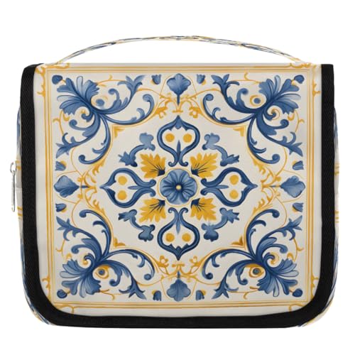 Mexpekil Kulturbeutel mit ethnischem Ornament, Keramikfliesen-Druck, für Damen, Herren, Damen, wasserdicht, hängende Reise-Kulturbeutel mit Haken, Kosmetik-Make-up-Tasche, Organizer von Mexpekil