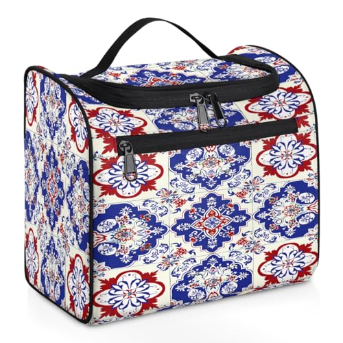 Mexpekil Kulturbeutel mit ethnischem marokkanischem Fliesendruck, zum Aufhängen, für Damen und Herren, groß, wasserdicht, Make-up, Kosmetik, Kulturbeutel für Reisen, mehrfarbig, 10.2 x 6.5 x 9.2 von Mexpekil