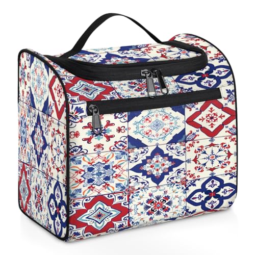 Mexpekil Kulturbeutel mit ethnischem marokkanischem Fliesenmuster, zum Aufhängen, für Damen und Herren, groß, wasserdicht, Make-up, Kosmetik, Kulturbeutel für Reisen, mehrfarbig, 10.2 x 6.5 x 9.2 von Mexpekil