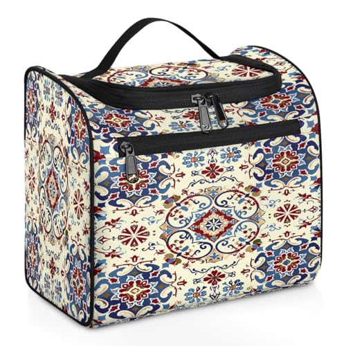 Mexpekil Kulturbeutel mit ethnischem marokkanischem Mandala, nahtloses Muster, zum Aufhängen, für Damen und Herren, groß, wasserdicht, Make-up, Kosmetik, Kulturbeutel für Reisen, mehrfarbig, 10.2 x von Mexpekil
