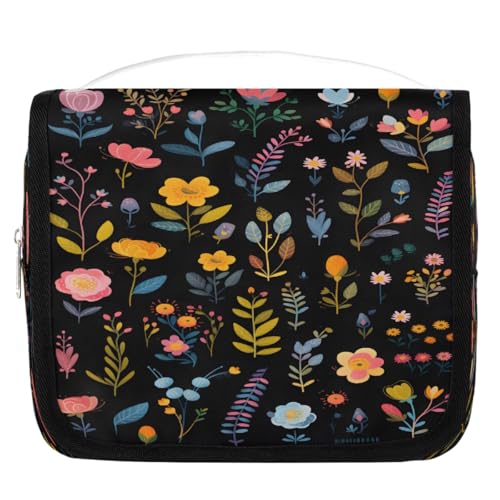Mexpekil Kulturbeutel mit farbigem handgezeichnetem Blumenblatt für Damen, Herren, Damen, wasserdicht, hängende Reise-Kulturbeutel mit Haken, Kosmetik-Make-up-Tasche von Mexpekil