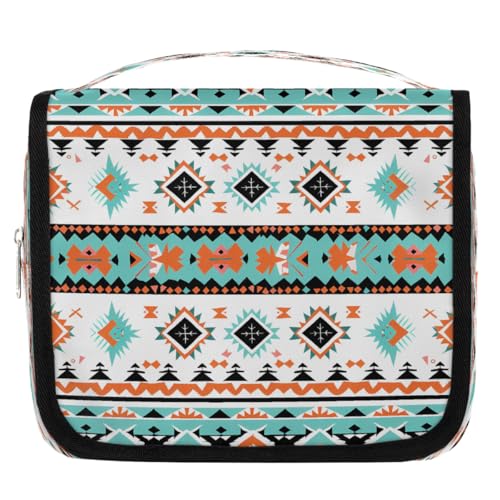 Mexpekil Kulturbeutel mit geometrischem Western-Azteken-Druck, für Damen, Herren, Damen, wasserdicht, hängende Reise-Kulturbeutel mit Haken, Kosmetik-Make-up-Tasche Organizer von Mexpekil