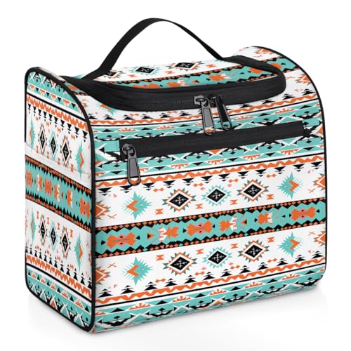 Mexpekil Kulturbeutel mit geometrischem Western-Azteken-Druck, zum Aufhängen, für Damen und Herren, groß, wasserdicht, Make-up, Kosmetik, Kulturbeutel für Reisen, mehrfarbig, 10.2 x 6.5 x 9.2 inches, von Mexpekil