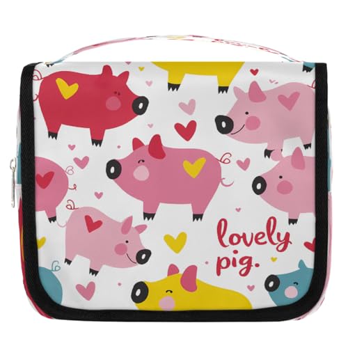 Mexpekil Kulturbeutel mit niedlichem Schweinchen, für Damen, Herren, Damen, wasserdicht, zum Aufhängen, Reise-Kulturbeutel mit Haken, Kosmetiktasche von Mexpekil