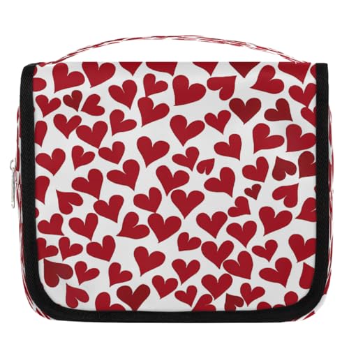 Mexpekil Kulturbeutel mit rotem Herzmuster, für Damen, Herren, Damen, wasserdicht, hängende Reise-Kulturbeutel mit Haken, Kosmetik-Make-up-Tasche Organizer von Mexpekil