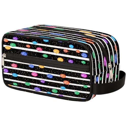 Mexpekil Kulturbeutel mit schwarzen weißen Streifen, bunt, gepunktet, Kulturbeutel, Organizer, Kulturbeutel, Kosmetiktasche, Make-up-Tasche, Aufbewahrungstasche, Reiseetui für Damen, Herren, Jungen von Mexpekil