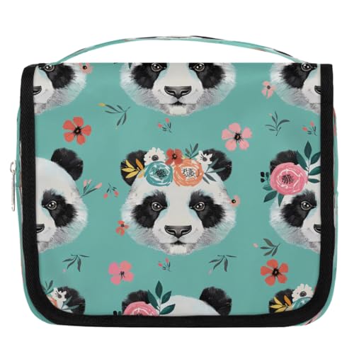 Mexpekil Kulturbeutel mit süßem Tier-Panda-Blumen-Motiv, für Damen, Herren, Damen, wasserdicht, hängende Reise-Kulturbeutel mit Haken, Kosmetik-Make-up-Tasche von Mexpekil