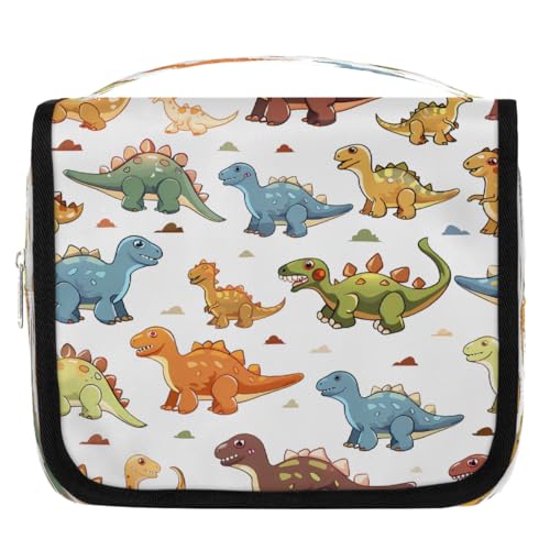 Mexpekil Kulturbeutel mit süßem tropischem Tier-Dinosaurier-Motiv, für Damen, Herren, Damen, wasserdicht, hängende Reise-Kulturbeutel mit Haken, Kosmetik-Make-up-Tasche von Mexpekil