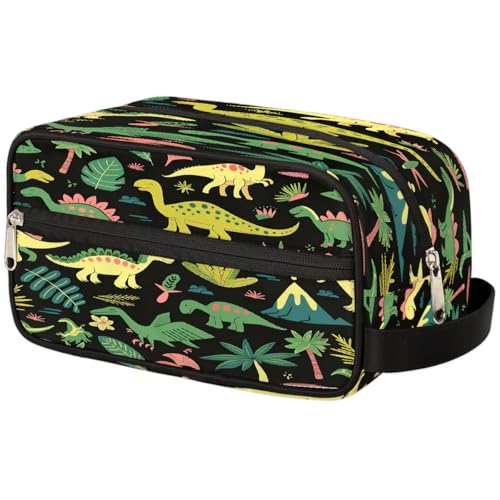 Mexpekil Kulturbeutel mit tropischem Dinosaurier, Kulturbeutel, Organizer, Kulturbeutel, Kosmetiktasche, Aufbewahrungstasche, Reiseetui für Damen, Herren, Jungen, Mädchen, Grün von Mexpekil