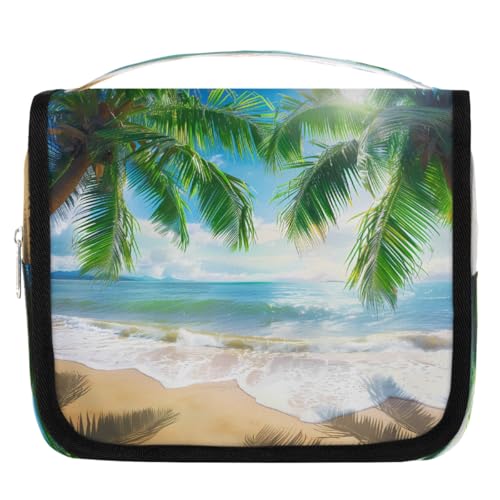 Mexpekil Kulturbeutel mit tropischem Strand, Kokosnussbaum, für Damen, Herren, Damen, wasserdicht, hängende Reise-Kulturbeutel mit Haken, Kosmetik-Make-up-Tasche Organizer von Mexpekil