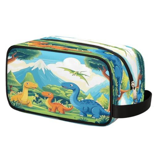 Mexpekil Kulturbeutel mit tropischem Wald, Dinosaurier, Dino, Organizer, Kulturbeutel, Kosmetiktasche, Aufbewahrungstasche, Reiseetui für Damen, Herren, Jungen, Mädchen von Mexpekil