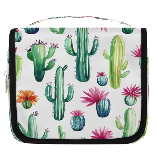 Mexpekil Kulturbeutel mit tropischen Kaktusblumen, für Damen, Herren, Damen, wasserdicht, hängende Reise-Kulturbeutel mit Haken, Kosmetik-Make-up-Tasche von Mexpekil