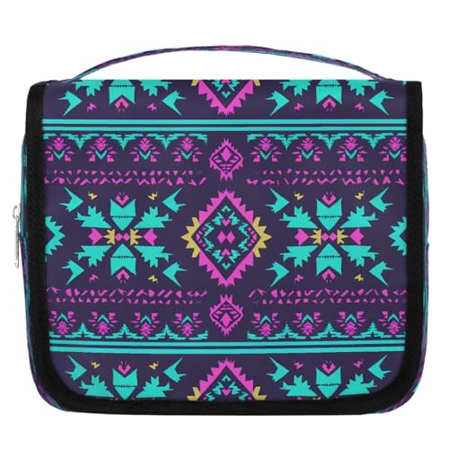 Mexpekil Kulturbeutel mit westlichem Azteken-Druck, für Damen, Herren, Damen, wasserdicht, hängende Reise-Kulturbeutel mit Haken, Kosmetik-Make-up-Tasche Organizer von Mexpekil