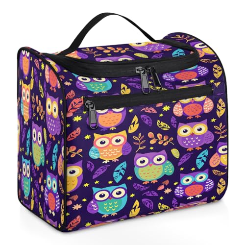 Mexpekil Kulturbeutel zum Aufhängen, Motiv: Eule, Vogel und Blätter, für Damen und Herren, groß, wasserdicht, für Make-up, Kosmetik, Kulturbeutel für Reisen, mehrfarbig, 10.2 x 6.5 x 9.2 inches, von Mexpekil