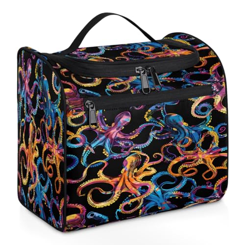 Mexpekil Kulturbeutel zum Aufhängen, Motiv: Meerestiere, Oktopus, für Damen und Herren, groß, wasserdicht, Make-up, Kosmetik, Kulturbeutel für Reisen, mehrfarbig, 10.2 x 6.5 x 9.2 inches, Kulturbeutel von Mexpekil