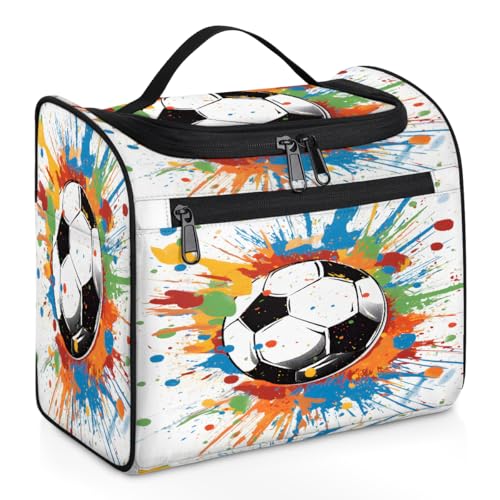 Mexpekil Kulturbeutel zum Aufhängen, Motiv: Rainbow Splash Soccer für Damen und Herren, groß, wasserdicht, Make-up, Kosmetik, Kulturbeutel für Reisen, mehrfarbig, 10.2 x 6.5 x 9.2 inches, Kulturbeutel von Mexpekil