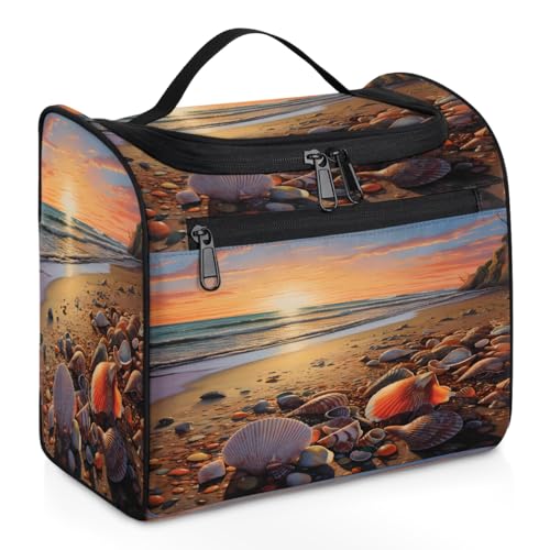 Mexpekil Kulturbeutel zum Aufhängen, Motiv: Seestern, Muscheln, für Damen und Herren, groß, wasserdicht, Make-up, Kosmetik, Kulturbeutel für Reisen, mehrfarbig, 10.2 x 6.5 x 9.2 inches, Kulturbeutel von Mexpekil