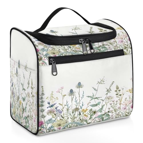 Mexpekil Kulturbeutel zum Aufhängen, Motiv: Wildblumen, Blätter, für Damen und Herren, groß, wasserdicht, Make-up, Kosmetik, Kulturbeutel für Reisen, mehrfarbig, 10.2 x 6.5 x 9.2 inches, Kulturbeutel von Mexpekil