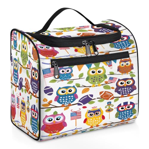 Mexpekil Kulturbeutel zum Aufhängen, Motiv: bunte Eule, American Football, für Damen und Herren, groß, wasserdicht, Make-up, Kosmetik, Kulturbeutel für Reisen, mehrfarbig, 10.2 x 6.5 x 9.2 inches, von Mexpekil