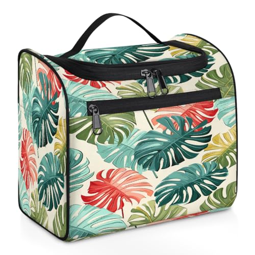 Mexpekil Kulturbeutel zum Aufhängen, Motiv: bunte tropische Palmenblätter, für Damen und Herren, groß, wasserdicht, Make-up, Kosmetik, Kulturbeutel für Reisen, mehrfarbig, 10.2 x 6.5 x 9.2 inches, von Mexpekil