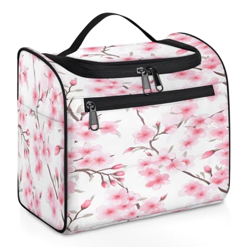 Mexpekil Kulturbeutel zum Aufhängen, Motiv: rosa Kirschblüten für Damen und Herren, groß, wasserdicht, Make-up, Kosmetik, Kulturbeutel für Reisen, mehrfarbig, 10.2 x 6.5 x 9.2 inches, Kulturbeutel von Mexpekil