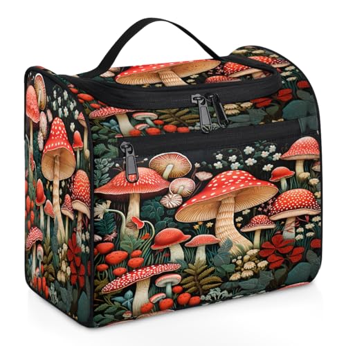Mexpekil Kulturbeutel zum Aufhängen, Motiv: rote Pilze, für Damen und Herren, groß, wasserdicht, Make-up, Kosmetik, Kulturbeutel für Reisen, mehrfarbig, 10.2 x 6.5 x 9.2 inches, Kulturbeutel von Mexpekil