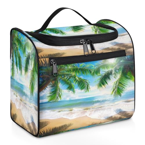 Mexpekil Kulturbeutel zum Aufhängen, Motiv: tropischer Strand, Kokosnussbaum, für Damen und Herren, groß, wasserdicht, Make-up, Kosmetik, Kulturbeutel für Reisen, mehrfarbig, 10.2 x 6.5 x 9.2 inches, von Mexpekil