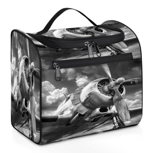 Mexpekil Kulturbeutel zum Aufhängen, Retro-Flugzeug, für Damen und Herren, groß, wasserdicht, Make-up, Kosmetik, Kulturbeutel für Reisen, mehrfarbig, 10.2 x 6.5 x 9.2 inches, Kulturbeutel von Mexpekil