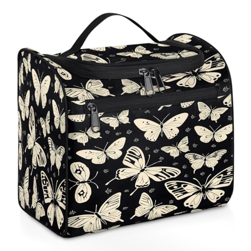 Mexpekil Kulturbeutel zum Aufhängen, Retro-Tier-Schmetterling, für Damen und Herren, groß, wasserdicht, Make-up, Kosmetik, Kulturbeutel für Reisen, mehrfarbig, 10.2 x 6.5 x 9.2 inches, Kulturbeutel von Mexpekil