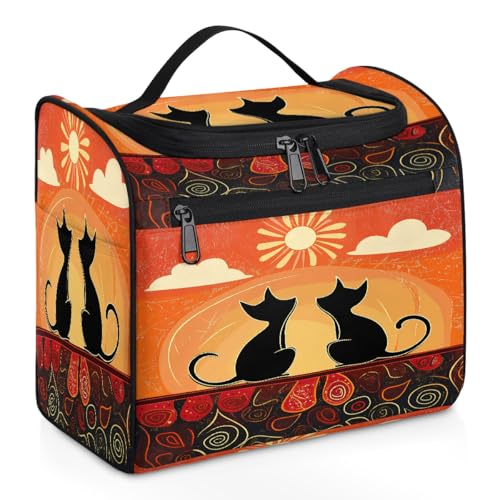 Mexpekil Kulturbeutel zum Aufhängen, ethnische abstrakte Katzen, Tier, für Damen und Herren, groß, wasserdicht, Make-up, Kosmetik, Kulturbeutel für Reisen, mehrfarbig, 10.2 x 6.5 x 9.2 inches, von Mexpekil