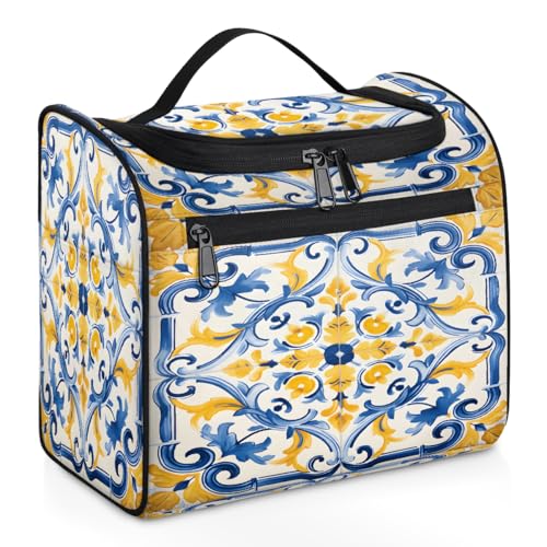 Mexpekil Kulturbeutel zum Aufhängen, für Damen und Herren, groß, wasserdicht, für Make-up, Kosmetik, Kulturbeutel für Reisen, Gelb / Blau, mehrfarbig, 10.2 x 6.5 x 9.2 inches, Kulturbeutel von Mexpekil