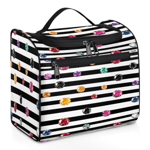 Mexpekil Kulturbeutel zum Aufhängen, für Damen und Herren, groß, wasserdicht, für Make-up, Kosmetik, Kulturbeutel für Reisen, Schwarz / Weiß gestreift, mehrfarbig, 10.2 x 6.5 x 9.2 inches, von Mexpekil