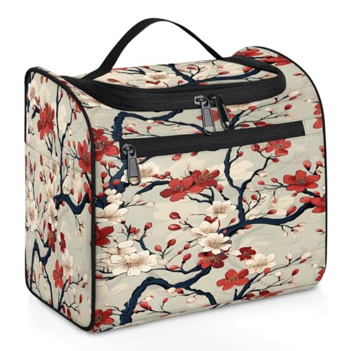 Mexpekil Kulturbeutel zum Aufhängen, japanische Kirschblüte, für Damen und Herren, groß, wasserdicht, für Make-up, Kosmetik, Kulturbeutel für Reisen, Rot / Weiß, mehrfarbig, 10.2 x 6.5 x 9.2 inches, von Mexpekil