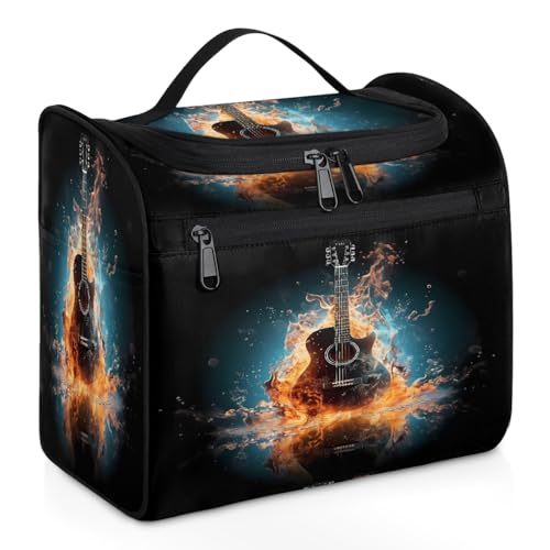 Mexpekil Kulturbeutel zum Aufhängen mit Feuerwasser-Musikgitarre, für Damen und Herren, groß, wasserdicht, Make-up, Kosmetik, Kulturbeutel für Reisen, mehrfarbig, 10.2 x 6.5 x 9.2 inches, Kulturbeutel von Mexpekil